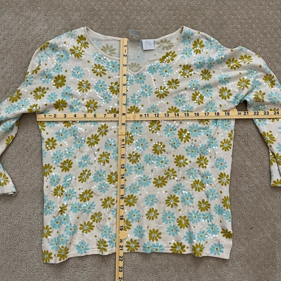 MARY JANE by Marcasiano Women’s Floral Cream Silk Nylon Sequins Blouse-Size L - Picture 5 of 5